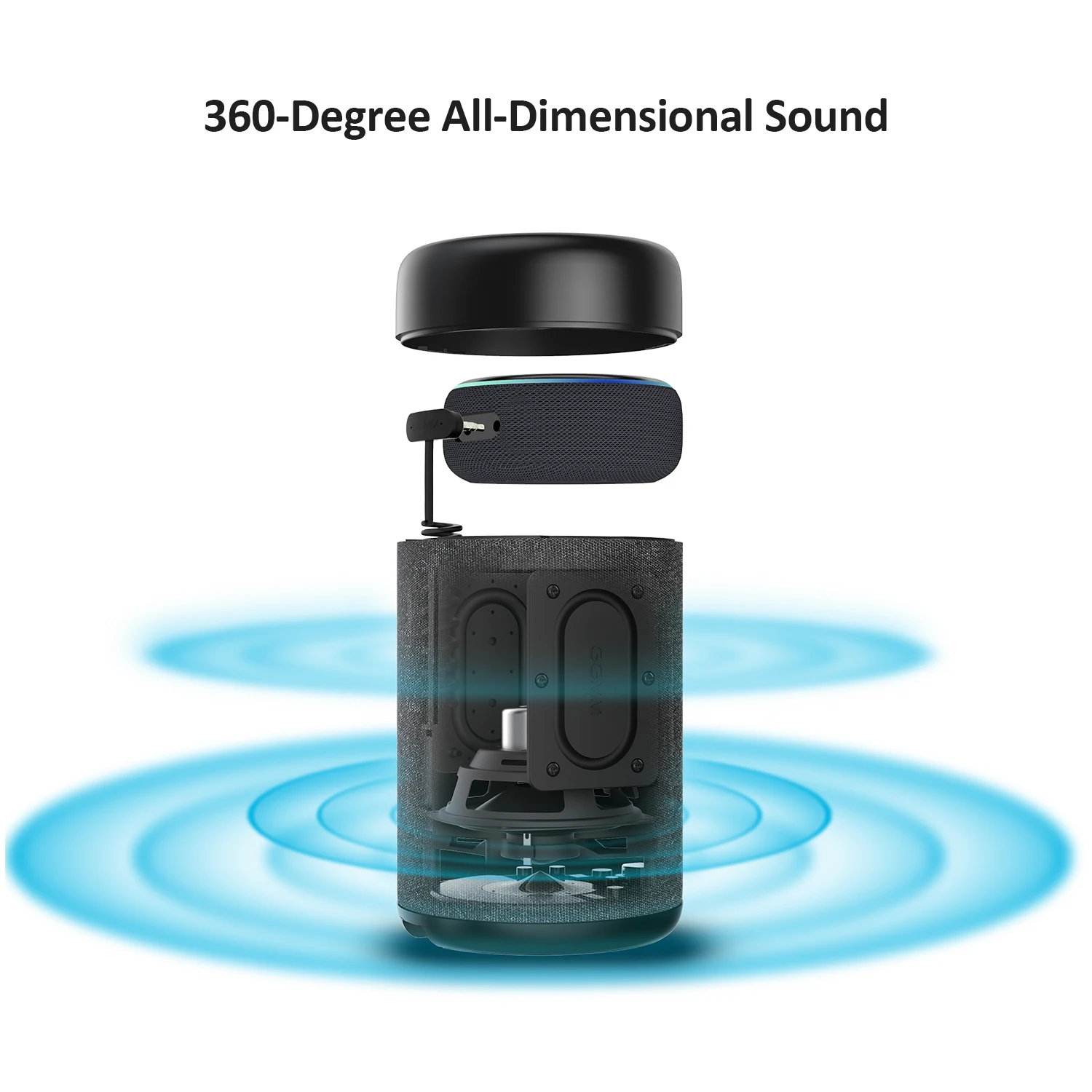 GGMM Alexa динамик, предназначенный для Amazon Echo Dot 3rd Gen, 5200 мАч зарядная док-станция, 20 Вт Мощный 360 ° окружающий звук