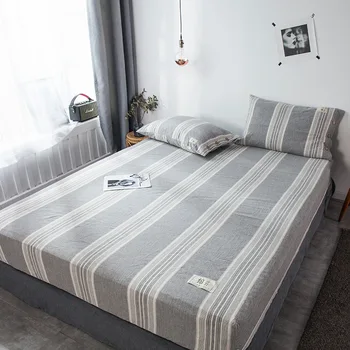 

Cotton and Linen Bed Sheet Elastic Fitted Sheet Soft Mattress Cover Japanese style hot sale 1 or 3pcs bedding set pillowcase