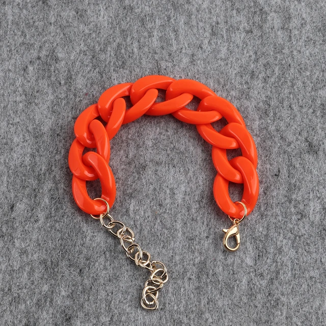 FishSheep Colorful Acrylic Thick Chain Bracelets For Men Women Bohemian Multi color Resin Chain Bracelets & Bangles 2021 Jewelry neon orange