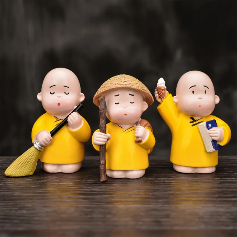 3pcs/set Cute Monk Cartoon Car Ornaments Zen Buddhism Blessing Lucky Mascot  Chinese Kung Fu Tea Pet Office Desktop Gadgets - Figurines & Miniatures -  AliExpress