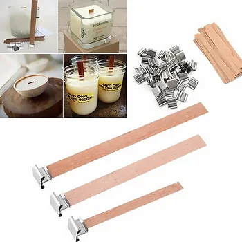 

50Pcs Wooden Candle Wick Core with Sustainer Aroma Candle Making Crafting DIY Assorted Kit, 8x50mm