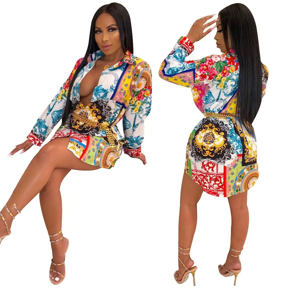 

Florals Patterns Printed Women Shirt Dress New Arrived Spring Autum Turn-down Neck Long Sleeves Charming Party Dress Real Image