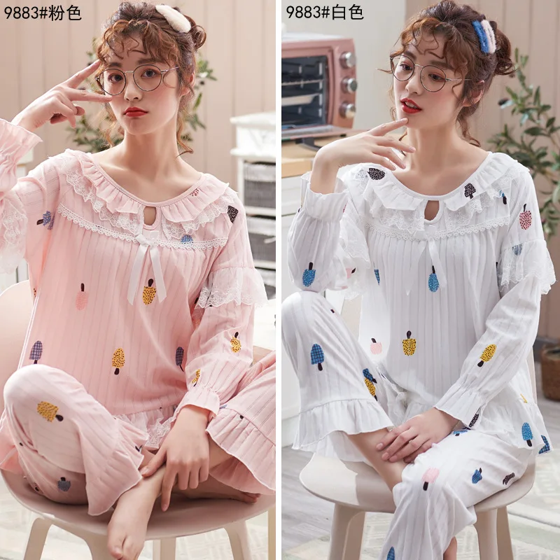 

Spring And Autumn Pajamas Women's Pure Cotton Long Sleeve Cute Lace Princess Style Thin Autumn And Winter Palace Homewear Set