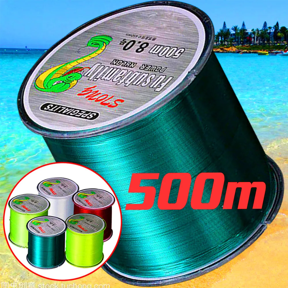 500m Fishing Line 2.64LB-39LB Fluorocarbon Coating Treatment Process Carbon Surface Nylon Line for Freshwater Saltwater Fishing