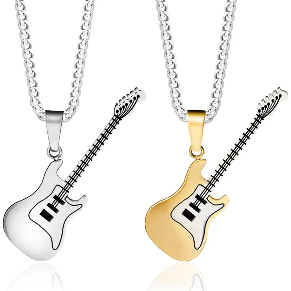 

Europe And America New Style Accessories Creative Stainless Steel Guitar Pendant Necklace Creative Instrument Necklace Men Hangi