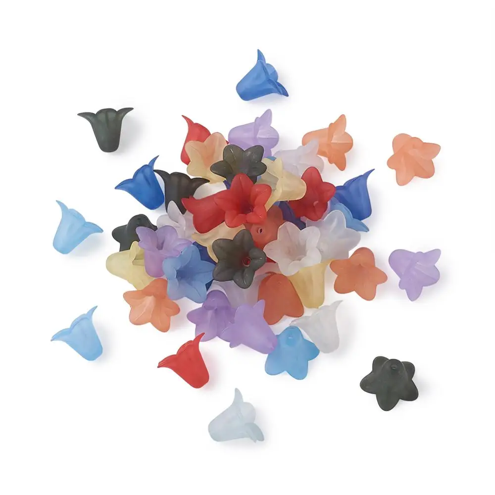 

50pcs Transparent Frosted Lily Flower Acrylic Beads Spacers for Jewelry Making DIY Earrings Bracelet Necklace 16x12mm hole:1.5mm