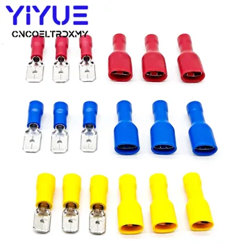 

100Pcs Red Blue Yellow 6.3mm Female Male Insulated Spade Crimp Terminal Wire Connector For 22-12AWG 0.5-2.5mm