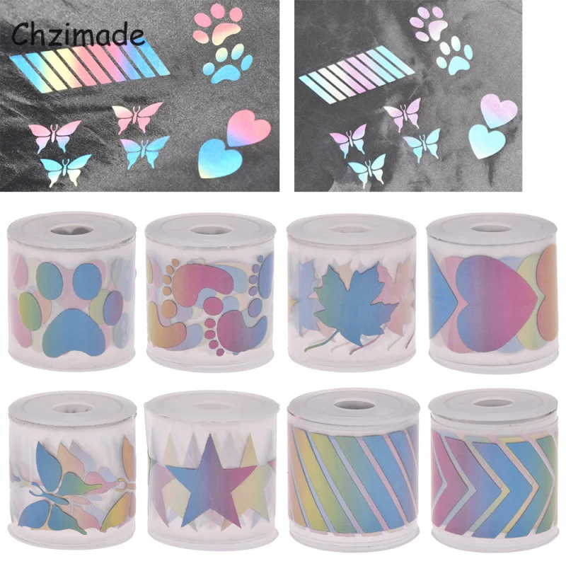 

Chzimade 1Mx3cm Colorful Star Footprint Reflective Sticker Tapes Heat-transfered Vinyl Film For DIY Iron On Garment Sewing Craft