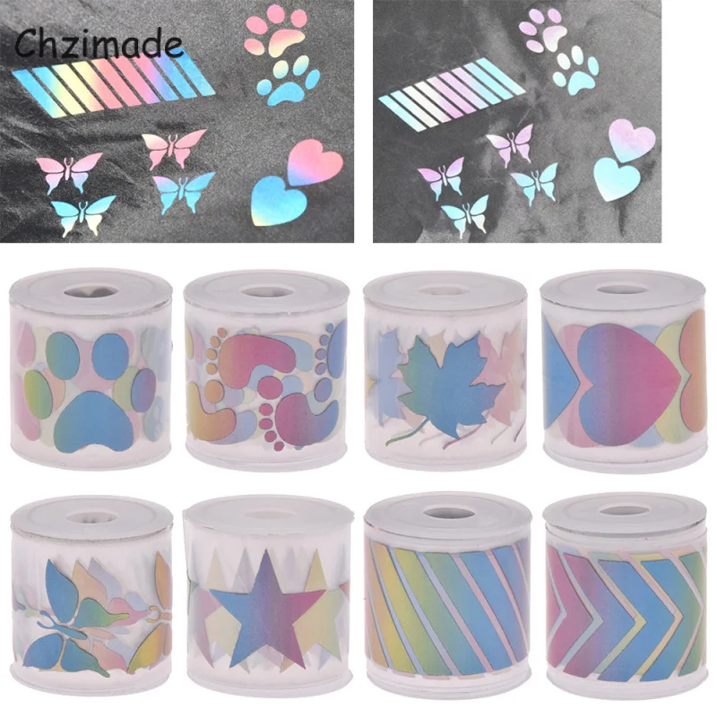 Chzimade 1Mx3cm Colorful Star Footprint Reflective Sticker Tapes Heat-transfered Vinyl Film For DIY Iron On Garment Sewing Craft