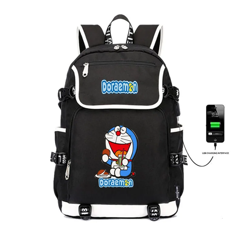 Doraemon рюкзак usb зарядка Рюкзак для ноутбука женский молодежный рюкзак школьные ранцы аниме рюкзак с мультяшным принтом