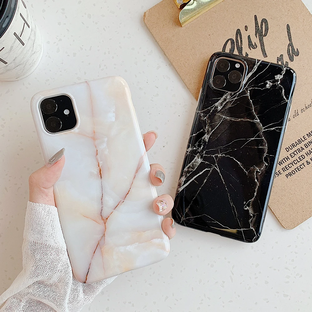 Чехол для телефона для iPhone 11 Pro Max XR XS Max 6 6S 7 8 Plus X Глянцевая трещины мрамор мягкий IMD полный корпус противоударный чехол