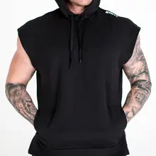 Мужской спортивный модный жилет с капюшоном и мышечной собакой, тренировочный костюм для фитнеса и бега, хлопковый жилет без рукавов