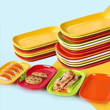 

Rectangular Plate Oval Tray Colorful Japanese Plate Barbecue Snacks Imitation Porcelain Egg-shaped Tableware Fast Food Dish 5pcs
