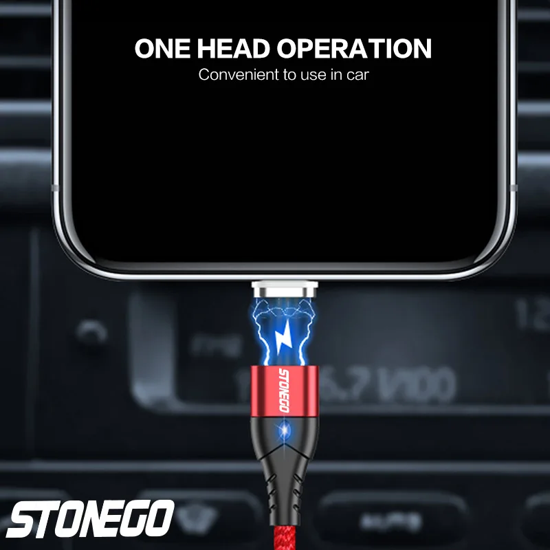 Магнитный usb-кабель STONEGO 3A, светодиодный индикатор в стиле бриллианта, быстрая зарядка и синхронизация данных, прочный нейлоновый шнур type-C/Micro USB