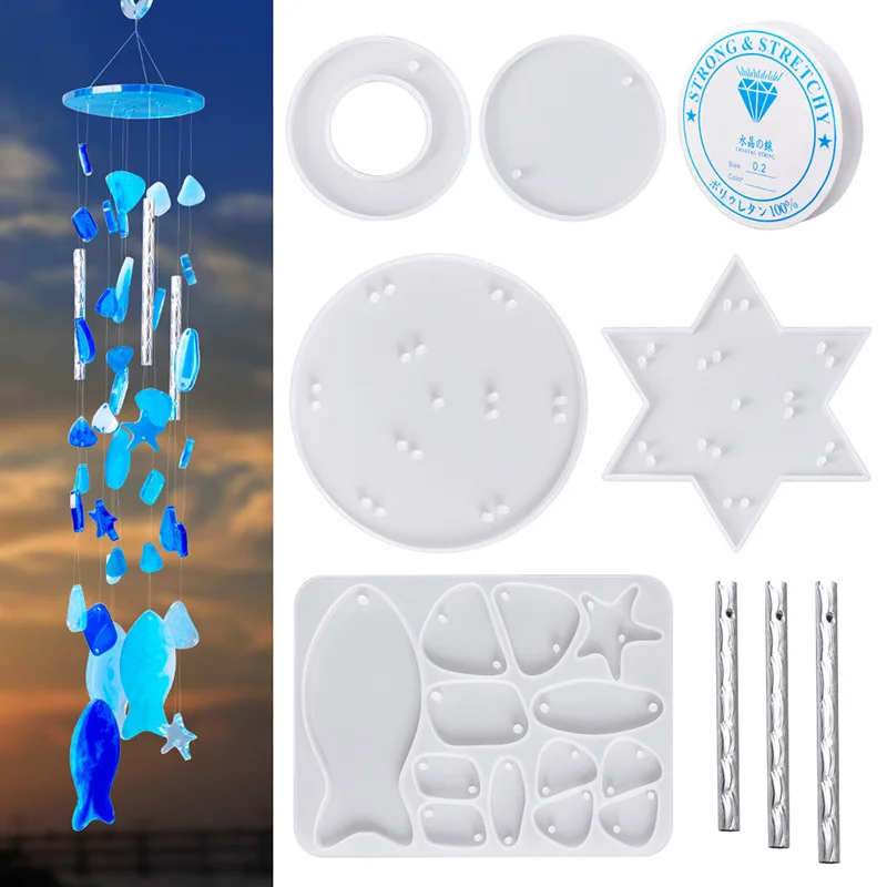 

DIY Wind Chime Crystal Epoxy Resin Mold Ocean Style Moon Star Cherry Blossom Wind Chime Silicone Mold