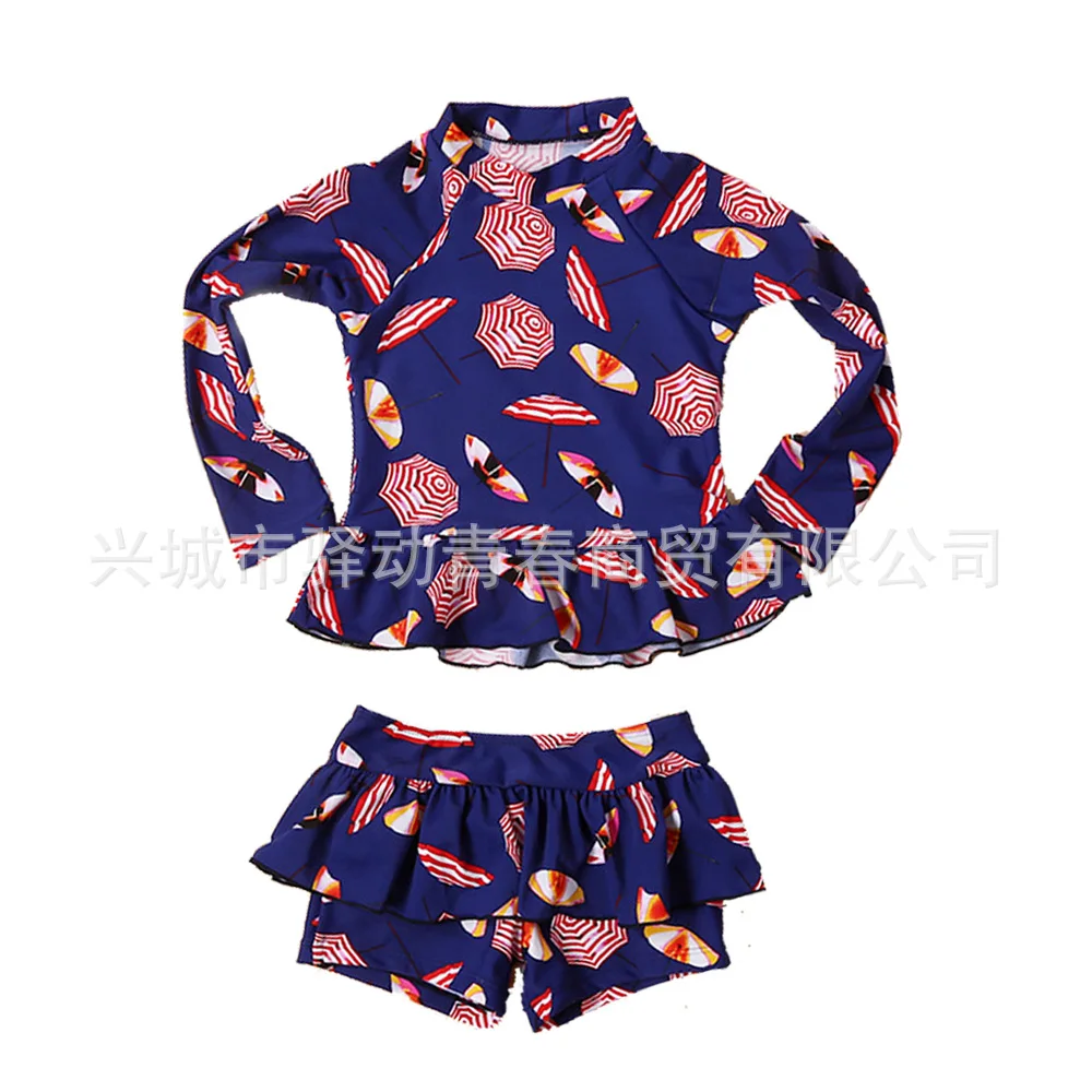 

KID'S Swimwear Sun-resistant Long Sleeve Split Type Boxer Swim Bathing Suit Girls Sun-resistant Clothing GIRL'S Large Children B