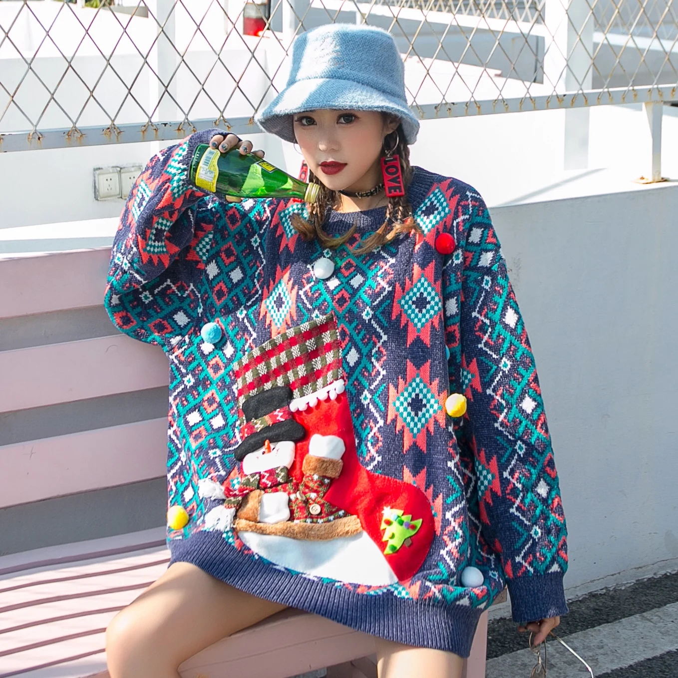 Women's Christmas Ugly Sweater Autumn and Winter New Three-dimensional Doll Plus Size Couple Year | Женская одежда