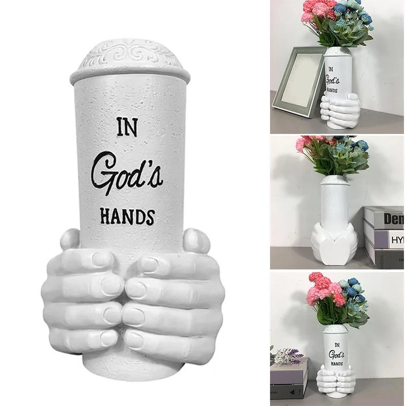 

Newly God's Hands Vase Ornament Simple Retro Handmade Resin Crafts for Home Living Room Office Decoration