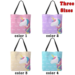 LVYZIHO Custom Name Cute Unicorn Pink/Blue/Purple/Yellow All-Over-Print Tote Bag