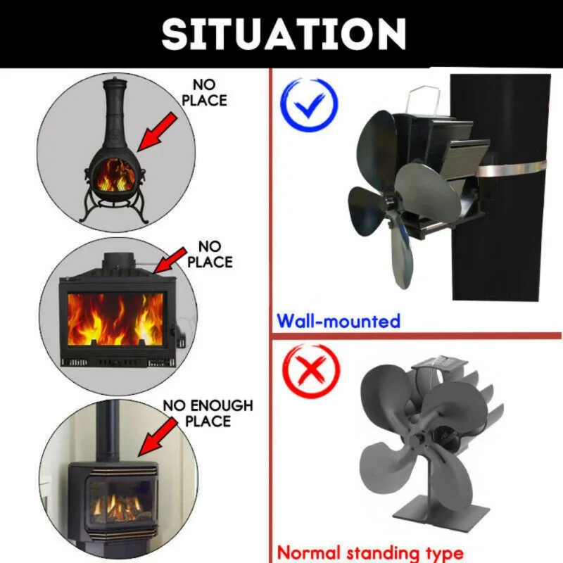 Экологичный вентилятор для печи, работающий от тепловой энергии 4 лопасти вентилятор для камина настенный бесшумный для домашнего