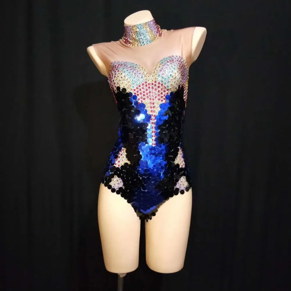 Sexy Rhinestone Sequins Bodysuits Mermaid Cosplay Costumes Women Club Elastic Jumpsuit DJ Showgirl DS Dance Outfits Performance crotchless bodysuit