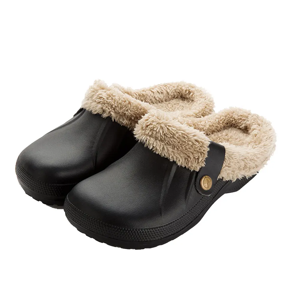 NASONBERG домашние тапочки; женские зимние тапочки на меху; теплая женская обувь; цвет черный, серый; из водонепроницаемого материала - Цвет: BlackGray