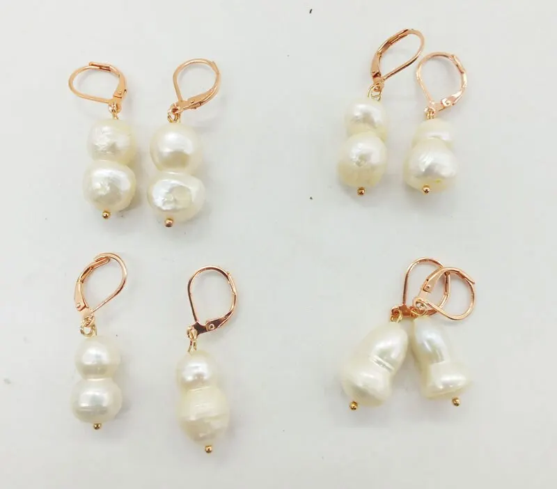 Wholesale 4 pairs! Natural white Baroque pearl earrings, 100% natural pearls