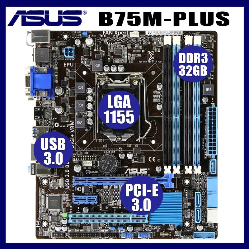 ASUS B75M-PLUS マザーボード Amazon.com: ASUS B75M-PLUS, B75, DualDDR3-1600, SATA3, mATX
