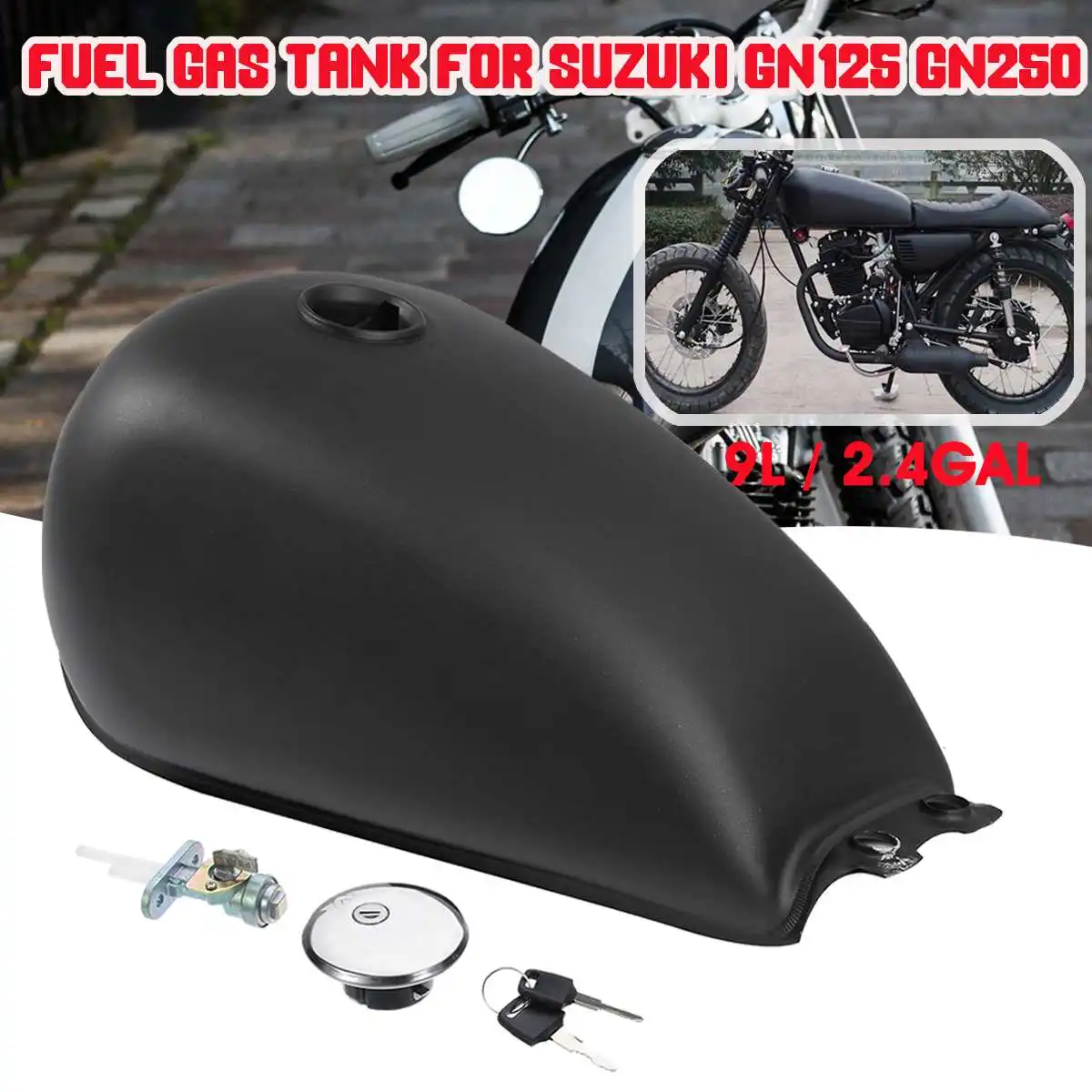 9l 2.4gal Motorcycle Gas Tank Cafe Racer Fuel Tank With Oil Tank Cap For Suzuki Gn125 Gn250
