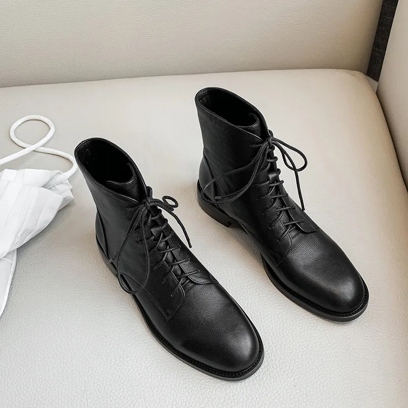 MORAZORA/ горячая распродажа; Новые Модные ботильоны на низком каблуке с круглым носком; однотонная черная обувь из натуральной кожи на шнуровке; женские ботинки
