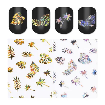 

1 Sheet Holographics 3D Nail Sticker Gold Coconut Tree Leaf Pattern Nail Art Adhesive Transfer Sticker Shiny Nail Decoration