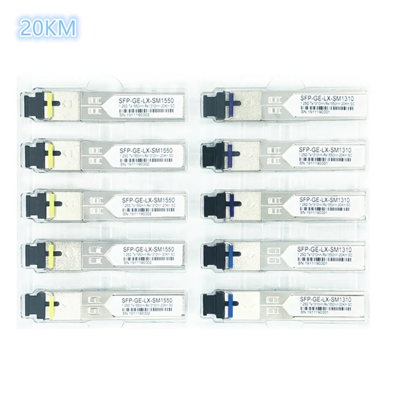 

SC SFP fiber optic module 1.25G SC 20KM 1310/1550nm Single Fiber SFP Optical Transceiver Module FOR ONU OLT5 pairs compatibility
