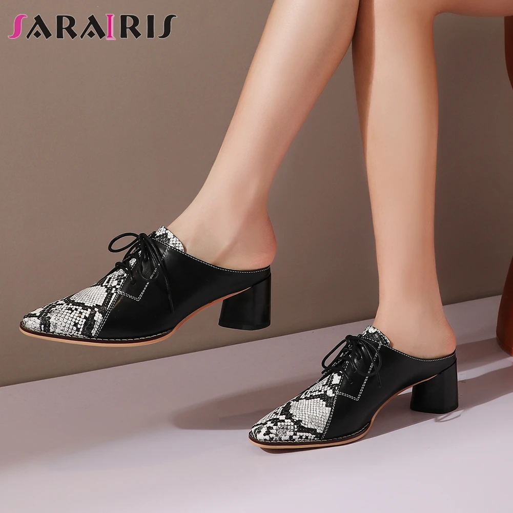 

SARAIRIS slip-on High Heels Casual Mules New Hot Sale Brand Design Patchwork Pumps Women OL mixed-color Summer Shoes Woman