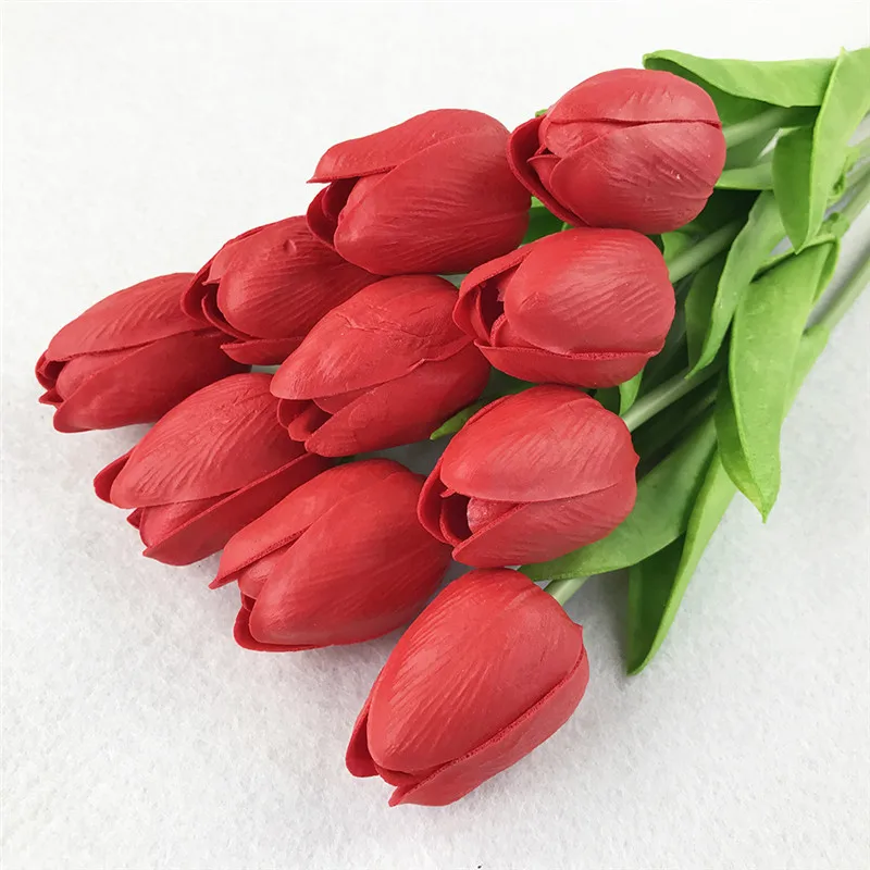 10 шт./партия ПУ-тюльпаны, искусственные цветы, настоящие на ощупь, искусственные, для декора, мини тюльпаны для дома, свадебные украшения, шелковые цветы - Цвет: red