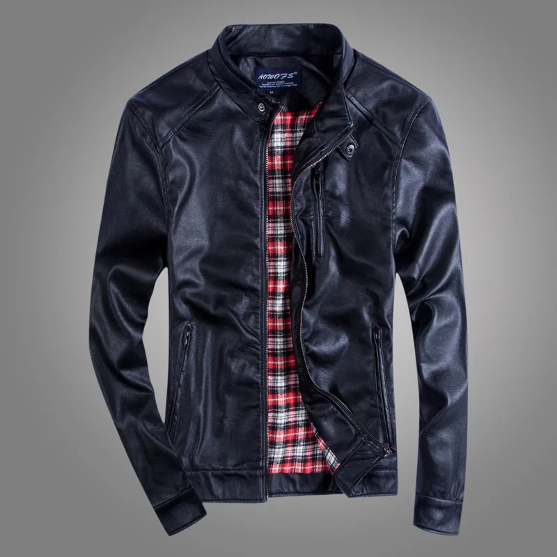 

New Style Boutique European Version of Men Boutique Leather Coat Stand Collar Slim Fit Washing Leather Jacket Plus-sized Y055