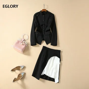

Top Grade Designer Clothing Sets 2020 Spring Jacket Set Women Single Breasted Coat Blazer+Asymmetricl Skirt Set Ladies Work Suit