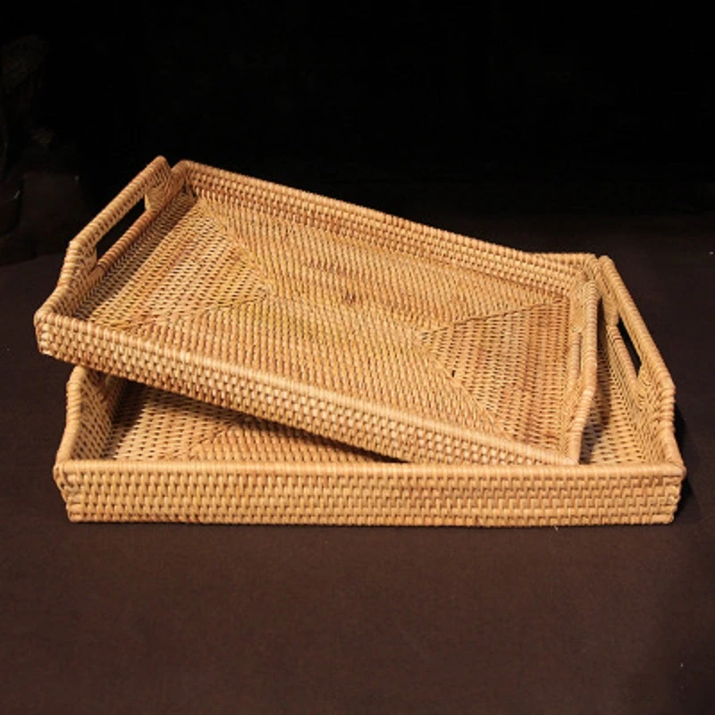 2 Pcs / Lot cutlery tray Kitchen Organization Rattan Storage Trays fruit dish baskets Candy snacks pastry sundries plate dishes