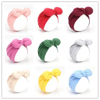 

16pcs/lot Baby Cotton Elastic Indian Hat Kids 3D Knot Rabbit Turban Beanies Caps Head wraps Children Infant Hair Accessories