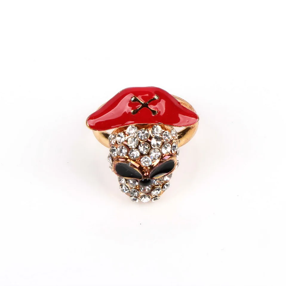 Fashion New 2021 Bead Rhinestone Enamel Pirate Skull Rings for Girls Gold Color Plated Metal Party Alloy Jewelry Women | Украшения и