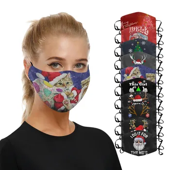 

1pc Christmas Face Mask Activated Carbon Outdoor Fabric Facial Mask Christmas Print Mouth Cap Washable Christmas Mask Маска