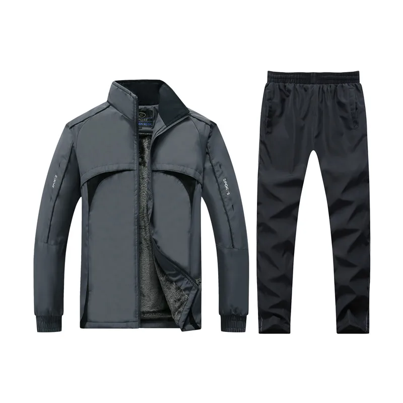 

2019 New Men's Sets Autumn Winter Sets Plus Velvet Male Fashion Sportswear Clothing Fit Warm Tracksuit Zip Pocket Casual Suit