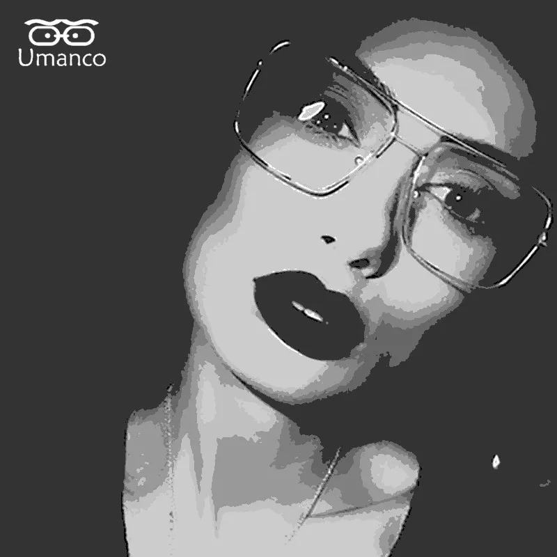 Umanco New Oversized Clear Square Glasses For Women Men Metal Frame Luxury Brand Transparent Photography Accessories Gifts