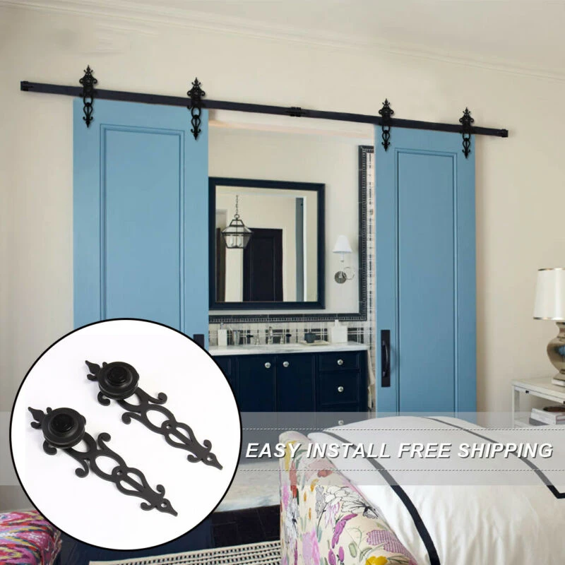 

2pcs Sliding Tracks Carbon Steel Black Home Decoration For Barn Room Door Sliding Tracks Durable
