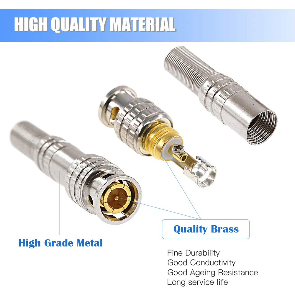10pcs Big sale BNC Connector Jack for Coaxial Camera Surveillance Camera system Accessories CCTV System Solder Less Twist Spring