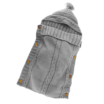 

Newborn Baby Wrap Swaddle Blanket Knit Sleeping Bag Sleep Sack Stroller Wrap for Baby gray