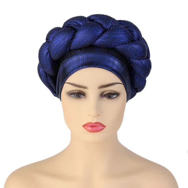 BUSHRA African Turban Cap Braided Aso Oke Gele Head Wrap Already Made Auto Headtie Nigerian Female Ready To Wear Hair Bonnet 3