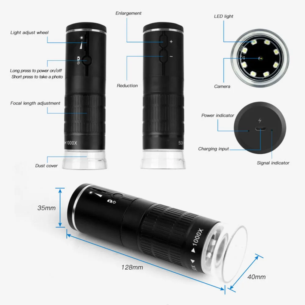 

Wifi USB Digital Handheld Microscope 1000x Wireless Magnification Endoscope