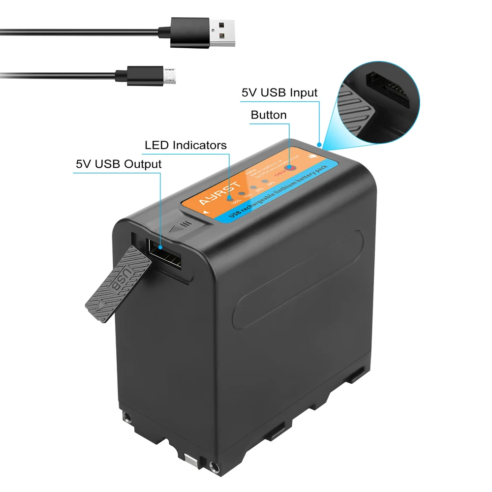 8800mAh NP-F980 NP-F970 F960 Battery with USB Cable LED Indicator for Sony F550 F570 F750 F770 MC1500C Video Light | Электроника