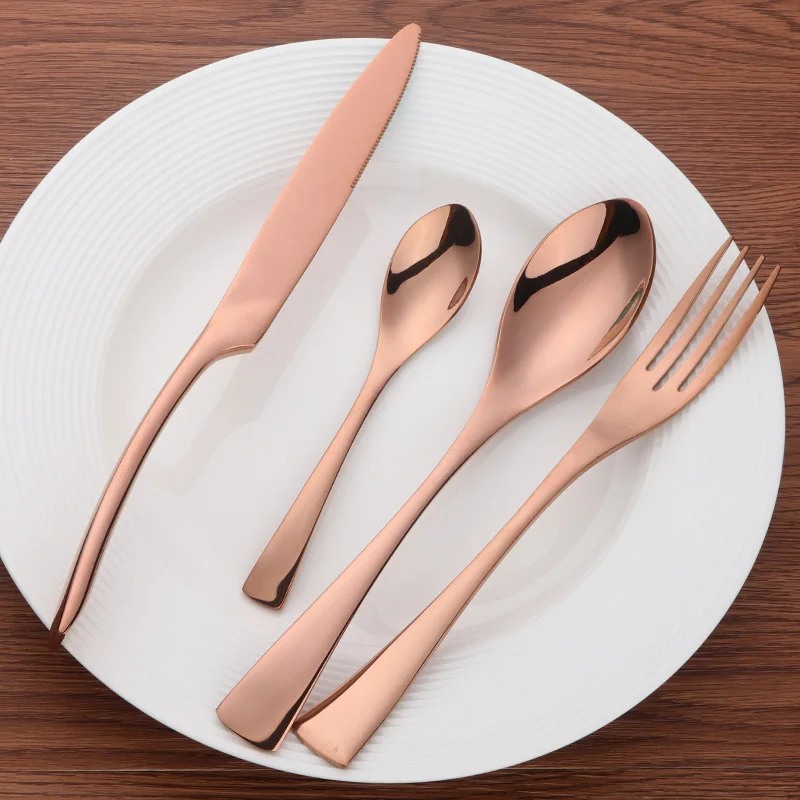 rosegold4pcs Черные столовые приборы нож, вилка, набор Нержавеющая сталь Western Еда посуда столовые приборы комплект ножей для стейка вилки и ложки западные столовые приборы Set4pc - Цвет: rosegold4pcs