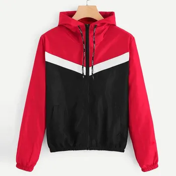 

JAYCOSIN coat Women Long Sleeve solid Patchwork Thin Hooded Zipper Casual Sport Coat 2019 fashion autumn female outwear 9805
